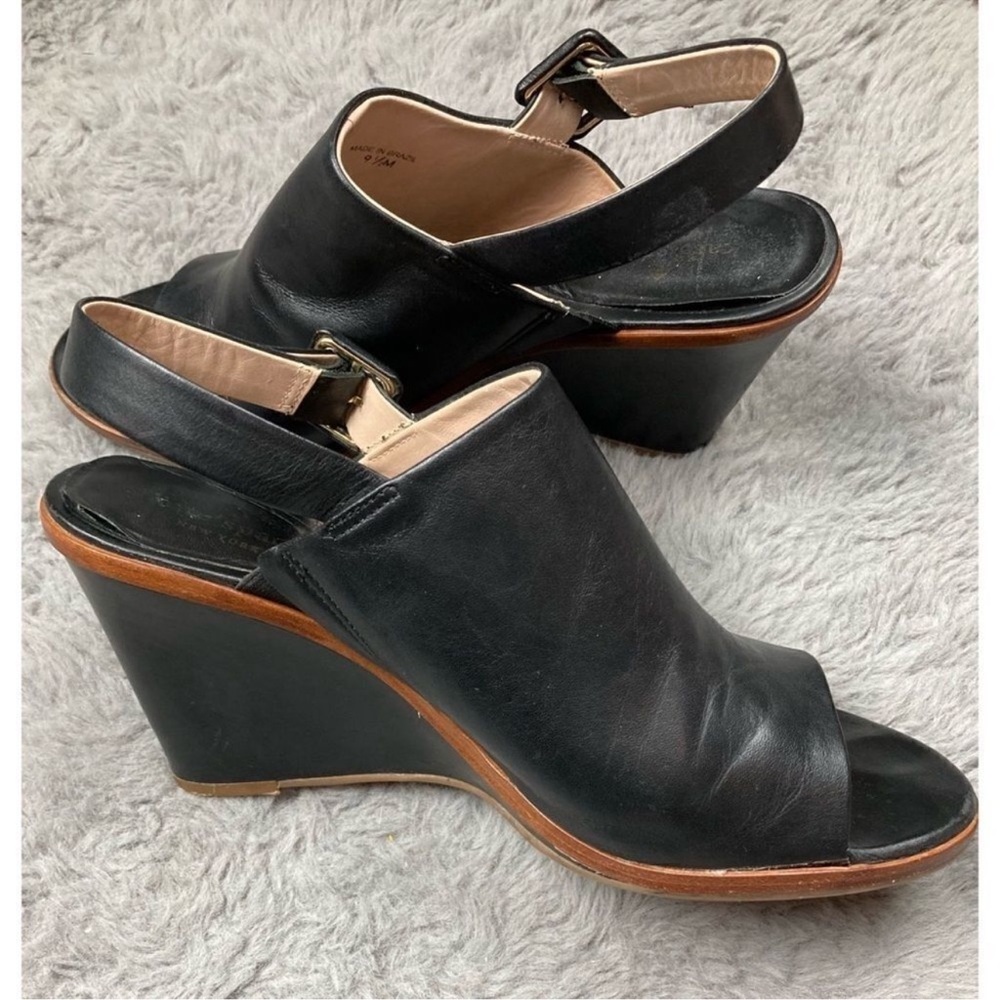 Kate spade Nilena black leather sling back wedge sandals - Picture 4 of 10